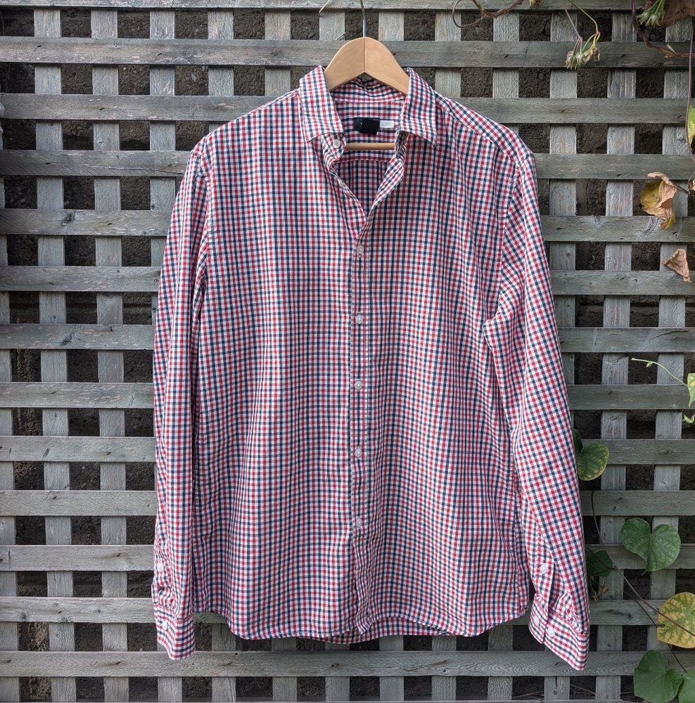 H&M Men's Slim Large (can fit Medium) Casual Button Down Shirt Gingham Check